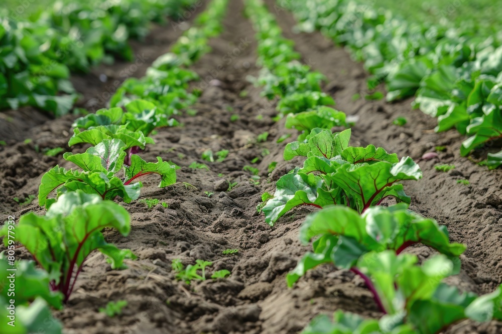 Agricultural Farm. Beetroot Cultivation in Green Fields on a Sunny Day Agricultural Farm. Beetroot Cultivation in Green Fields on a Sunny Day