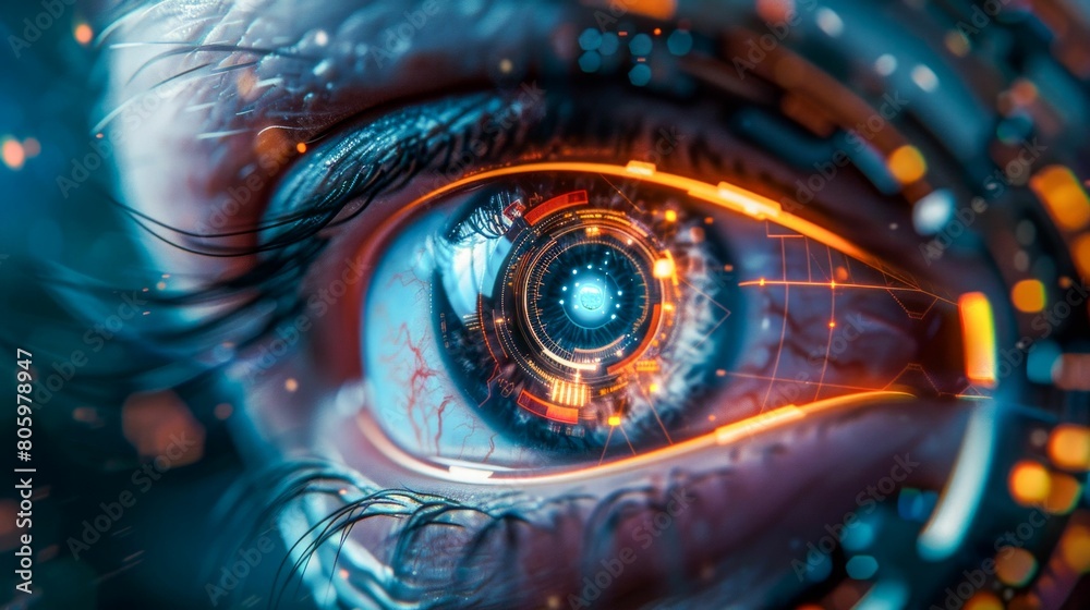 Futuristic Augmented Eye with High-Tech Vision Interface. Generative ai. Futuristic Augmented Eye with High-Tech Vision Interface. Generative ai.