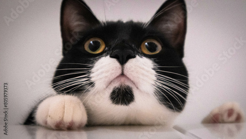 Black & White cat staring.