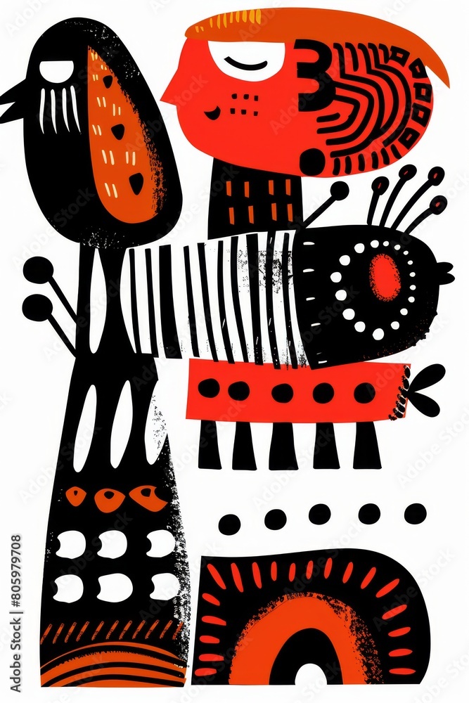 Obraz premium Abstract Scandinavian style print design with red and black tints. Great as background or poster.