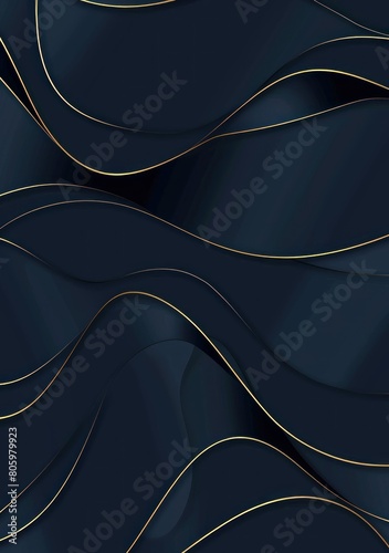 Abstract wavy luxury dark blue and gold background.