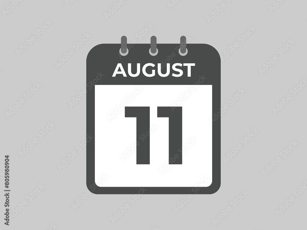 August 11 calendar reminder. 11 August daily calendar icon template. Calendar 11 August icon Design template. Vector illustration