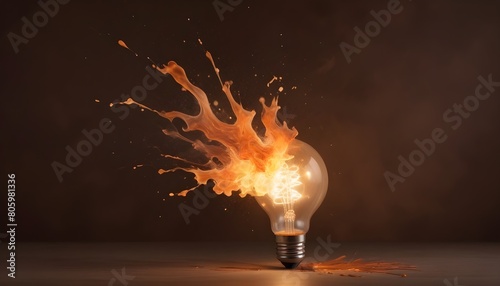 Artistic vision backdrop: A lightbulb explodes with multicolored splashes of paint and smoke. photo