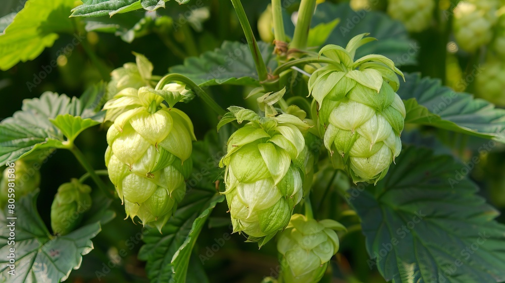 green hop plant cones closeup, brewery and agriculture concept green hop plant cones closeup, brewery and agriculture concept