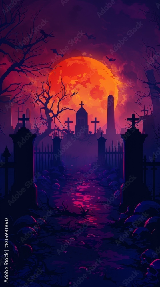 Halloween Night Necropolis with Eerie Elegance