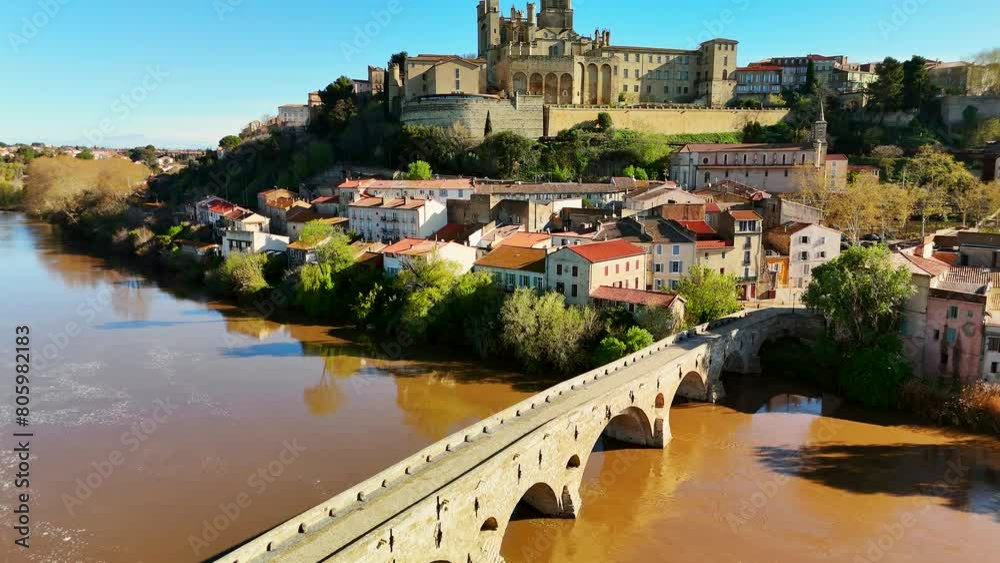 Aerial view of Beziers old town, France.
