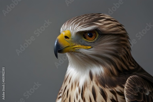 Close up of angry hawk isolated on gray.generative.ai