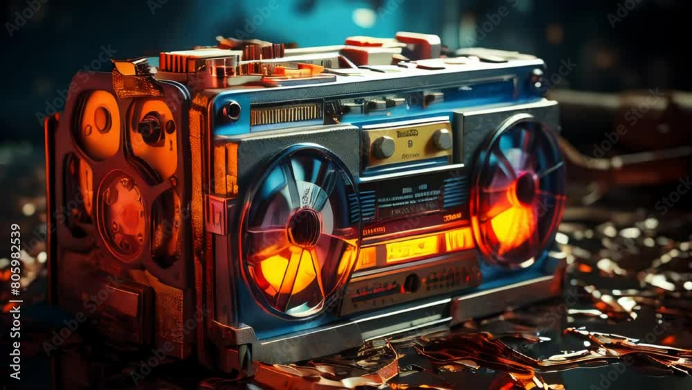 Old stylish vintage audio retro music cassette tape recorder poster from the 80s 90s