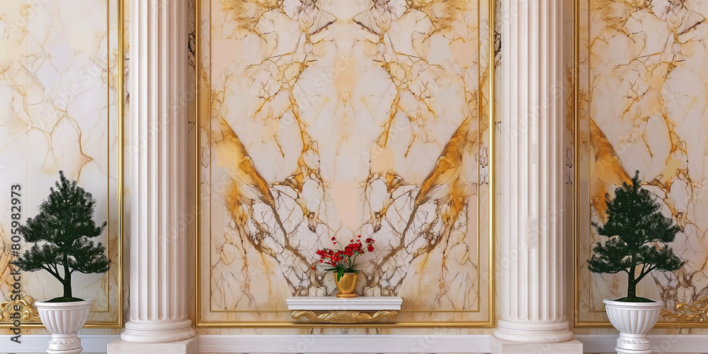 White marble wall with nature texture of marble, luxury architecture of marble with tree pot for decoration, White marble wall with nature texture of marble, luxury architecture of marble with tree pot for decoration,