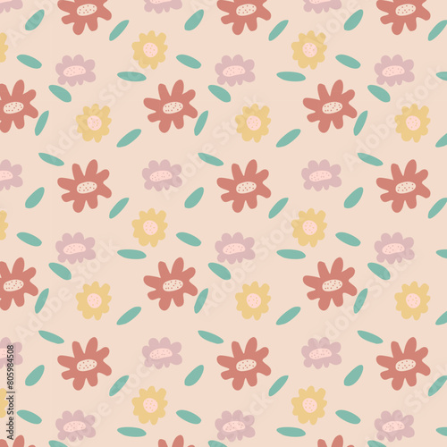 Garden flower, plants ,botanical ,seamless pattern vector design for fashion,fabric,wallpaper and all prints on green mint background color. Cute pattern in small flower. Small colorful flowers.