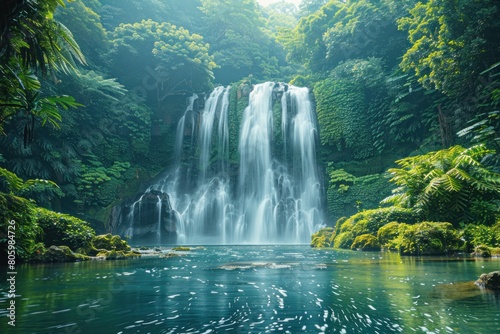 Waterfall in a lush green forest