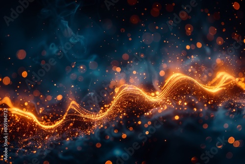 Energy of fractal realms, abstract background with bokeh lights and particles