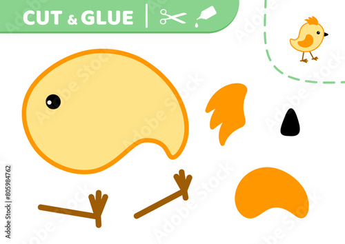 Applique. Chick. Paper game. Yellow chick. Cut and glue. Nestling. Vector
