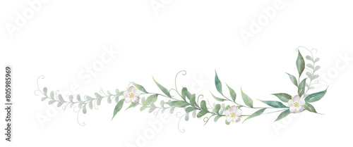 水彩の淡い色の花と葉のデコレーション photo