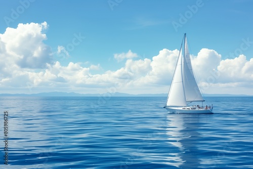 sailboat in the mediterranean sea on a beautiful day with blue sky © kenkuza