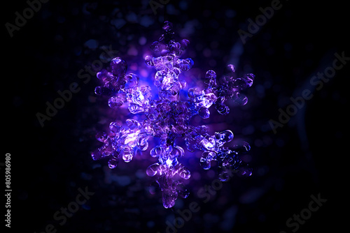 Close up of a Christmas Snowflake Shaped Decorative Light in Purple.