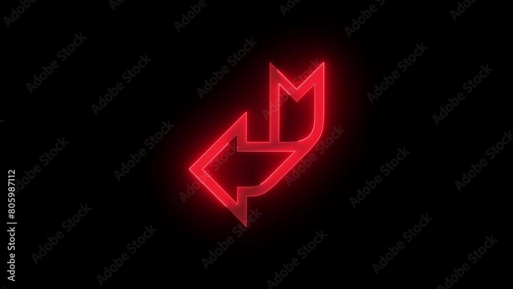 Down left arrow icon glowing neon red color animation black background Down left arrow icon glowing neon red color animation black background