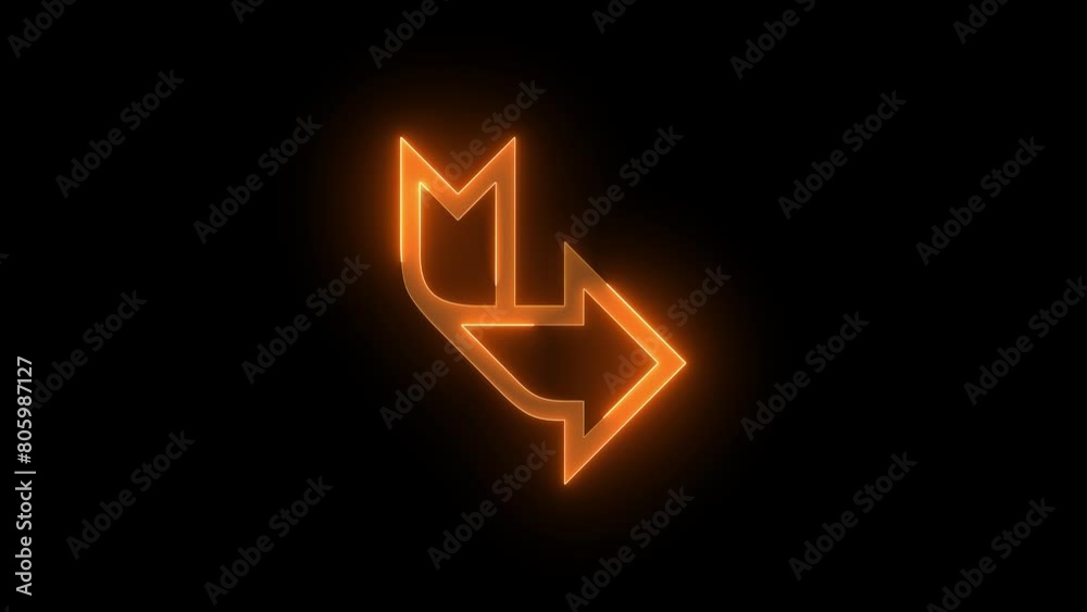 Down right arrow icon glowing neon brown color animation black background Down right arrow icon glowing neon brown color animation black background
