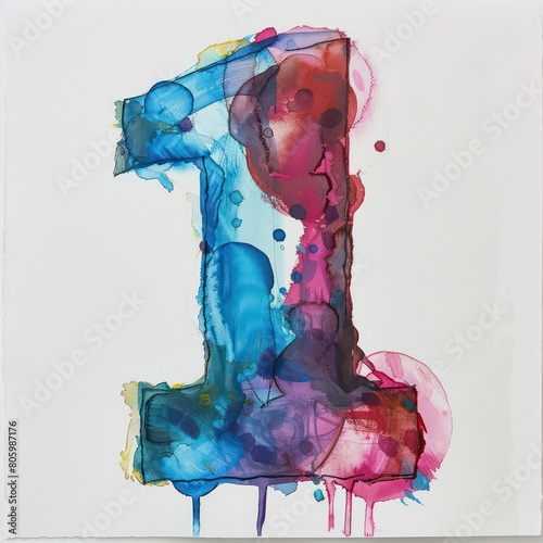 1 one number in watercolor painting on a white background