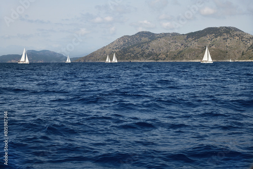 Sailing ship yachts. Sailing cruise in Mediterranean Sea