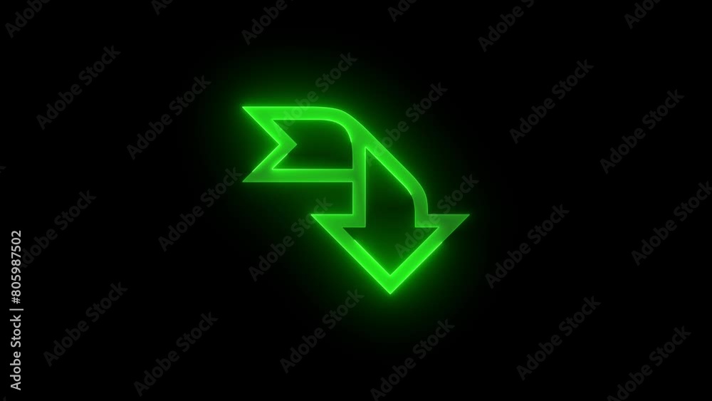 Left to down arrow icon glowing neon green color animation black background Left to down arrow icon glowing neon green color animation black background