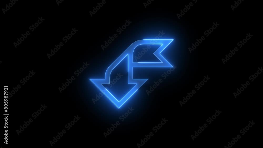 Right to down arrow icon glowing neon blue color animation black background Right to down arrow icon glowing neon blue color animation black background