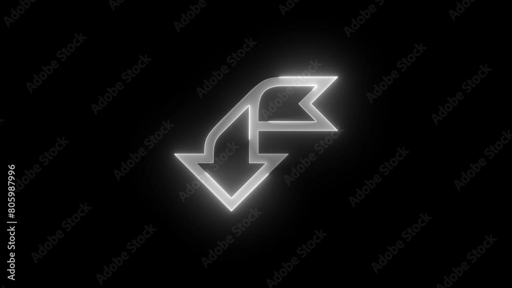 Right to down arrow icon glowing neon white color animation black background Right to down arrow icon glowing neon white color animation black background