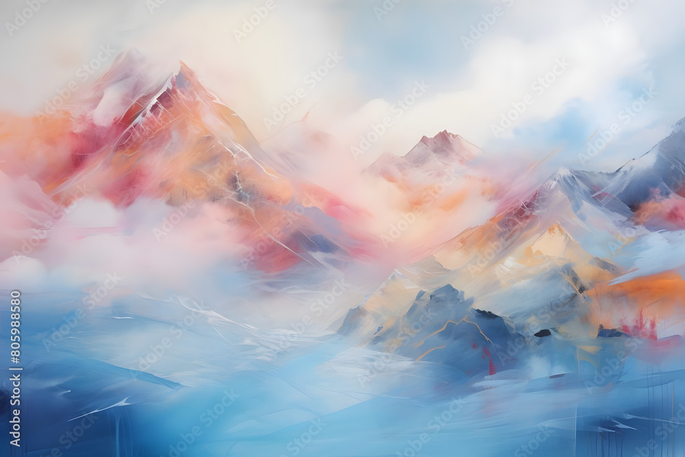 inspiring mountain above clouds. abstract landscape art, painting background, wallpaper inspiring mountain above clouds. abstract landscape art, painting background, wallpaper