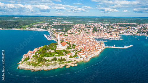 Rovinj, a picturesque coastal town on the Istrian peninsula of Croatia, is a dreamy destination for summer vacations, and when captured by drone, its beauty truly shines photo