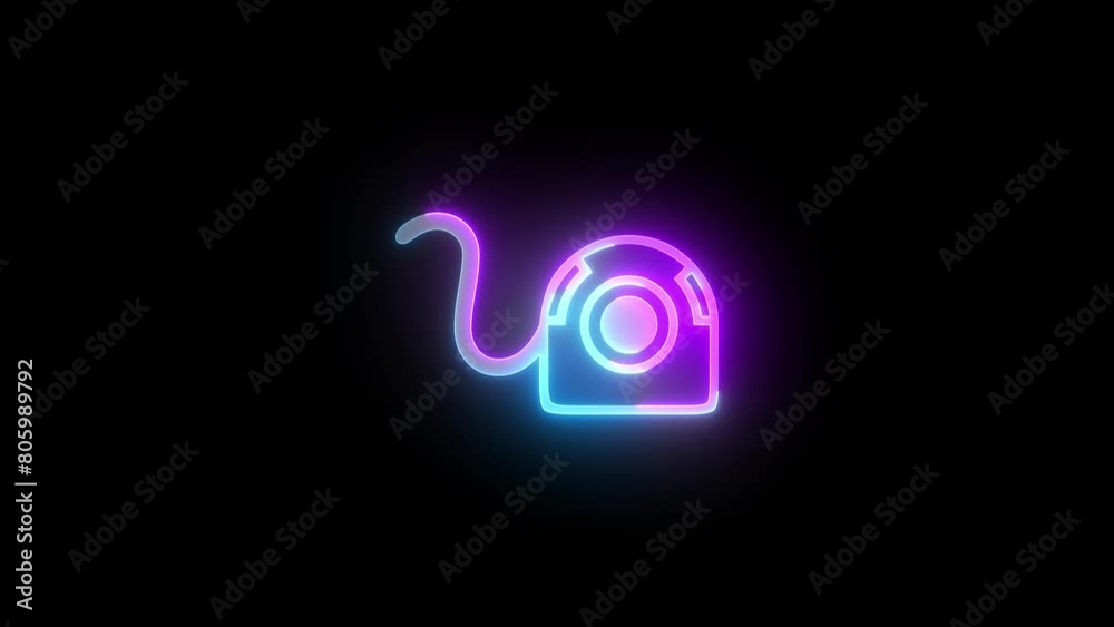 Neon trackball icon cyan purple color glowing animated black background