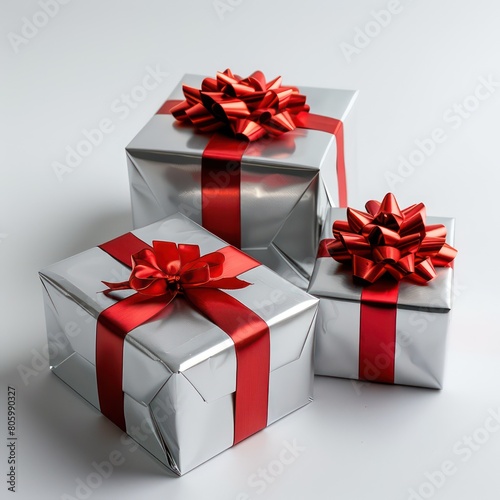 gift boxes wrapped in silver shiny paper © MOVE STUDIO