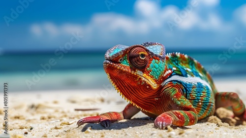 Beautiful of chameleon panther ambilobe, chameleon panther on beach, chameleon panther closeup
 photo