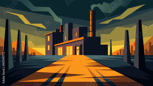 The abandoned factory is surrounded by long shadows giving the impression that someone is watching and waiting to intimidate anyone who dares to.