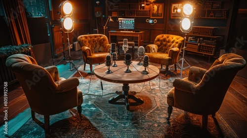 podcast studio with vintage industrial decoration