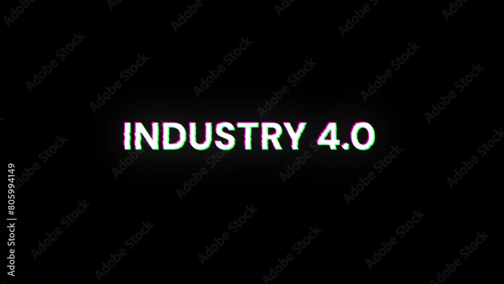 Industry 4.0 text with screen effects of technological failures. Spectacular screen glitch with various kinds of interference. Looped Industry 4.0 text with screen effects of technological failures. Spectacular screen glitch with various kinds of interference. Looped