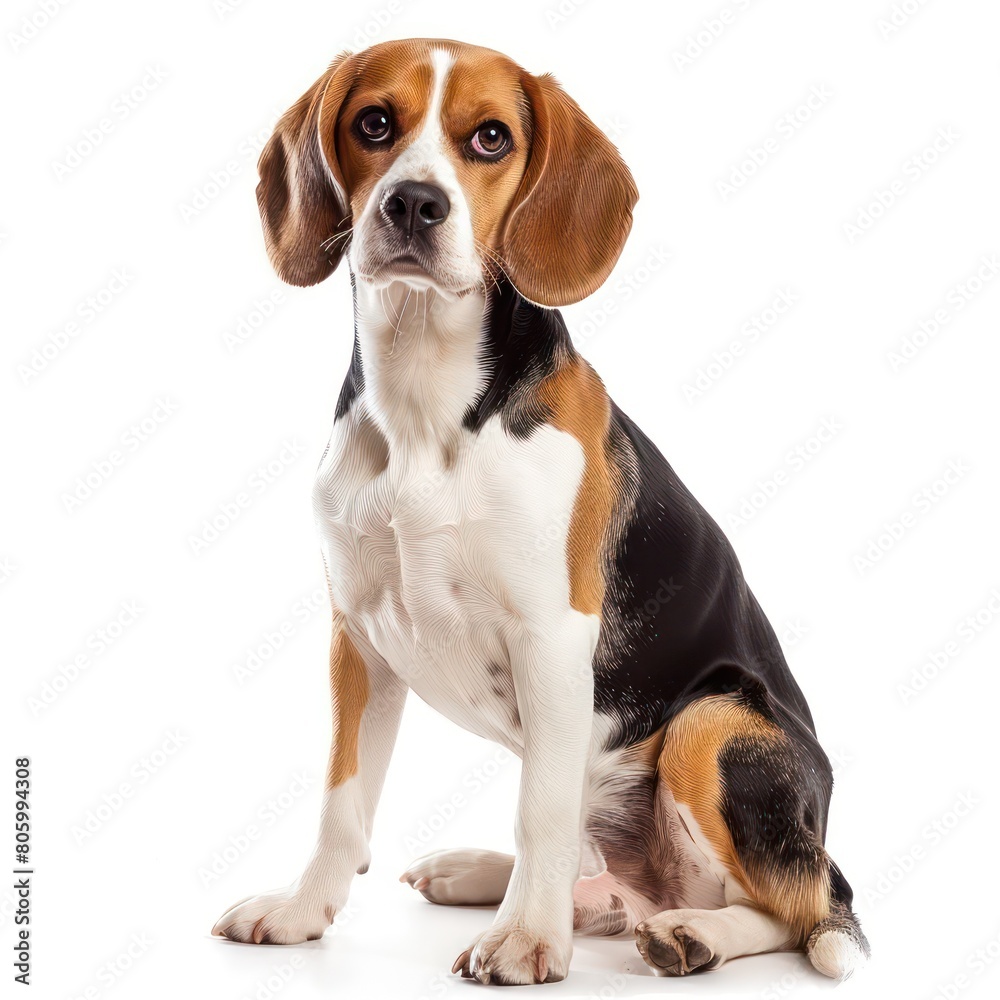 beagle dog sitting on white background