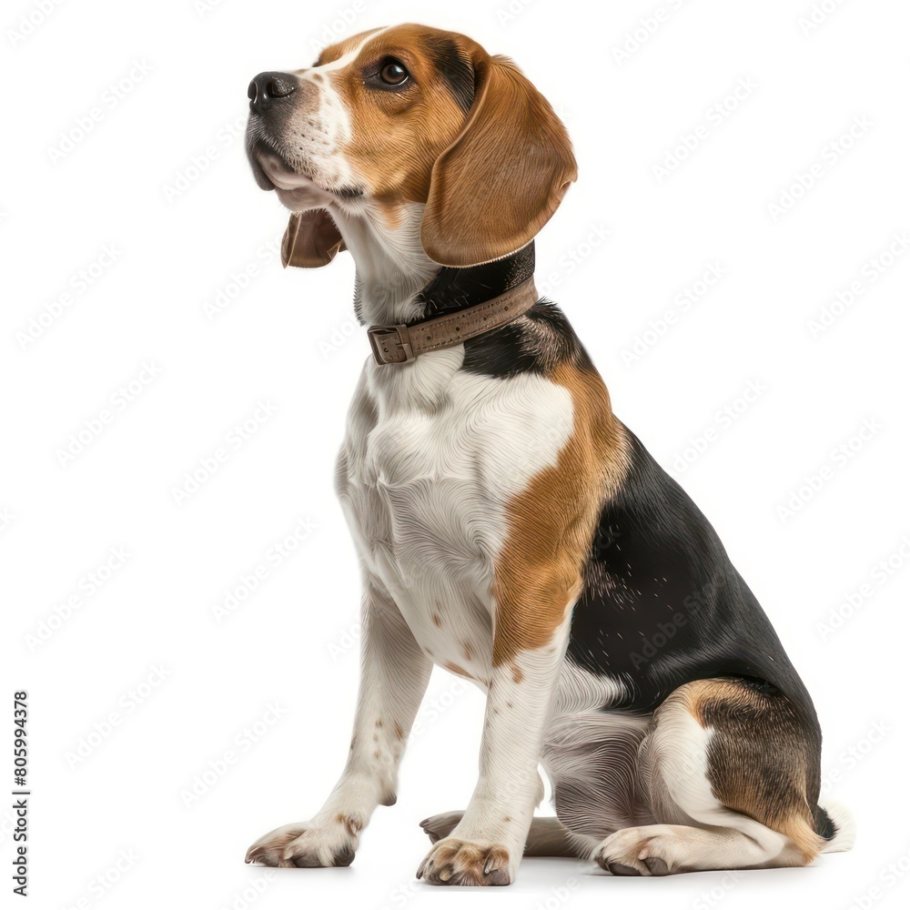 beagle dog sitting on white background