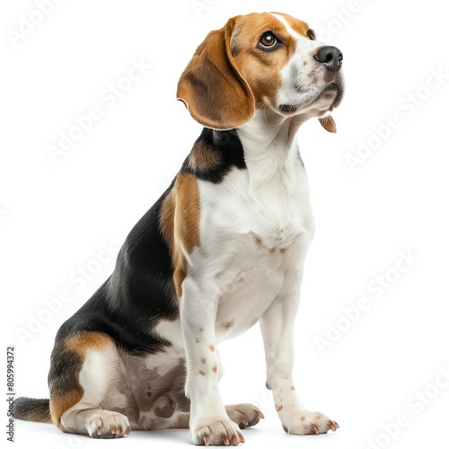 beagle dog sitting on white background