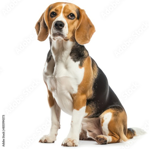 beagle dog sitting on white background