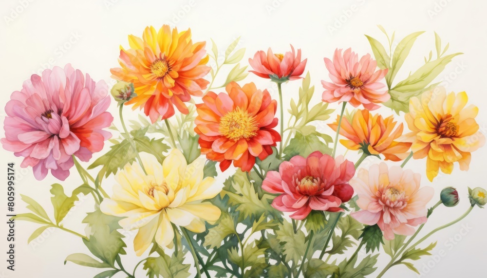 A beautiful watercolor painting of a variety of colorful flowers A beautiful watercolor painting of a variety of colorful flowers