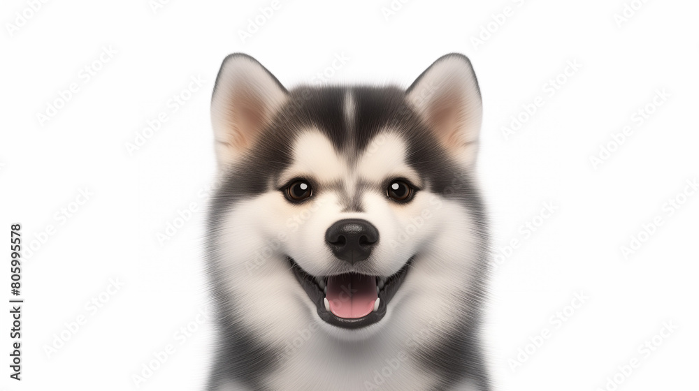 Enchanting Alaskan Klee Kai Dog Charms the Camera with a Captivating Smile in a Close-Up Portrait on a White Background Enchanting Alaskan Klee Kai Dog Charms the Camera with a Captivating Smile in a Close-Up Portrait on a White Background