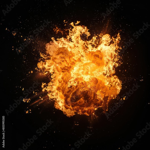 fire ball, explosion sparks on black background