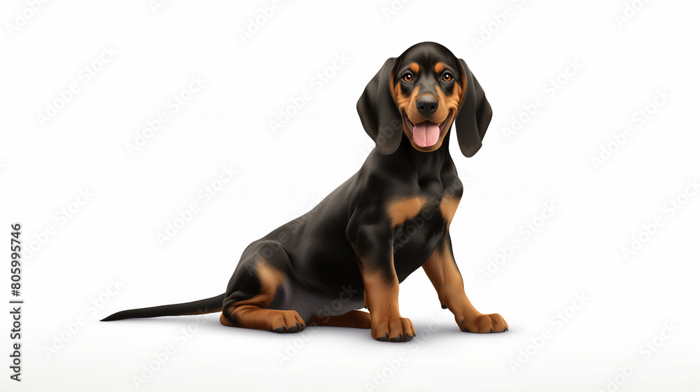 Smiling American English Coonhound Dog Poses for the Camera on White Background