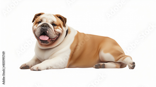Smiling American Chow Bulldog Dog Poses for the Camera on White Background