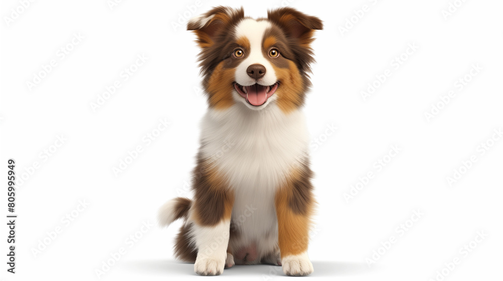 Cheerful Aussie-Chi Dog Poses with a Bright Smile on White Background