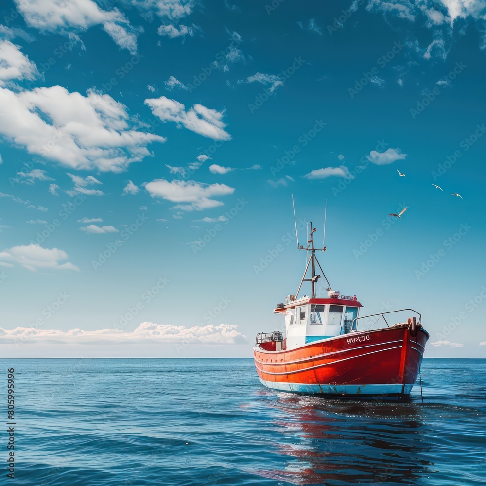 fishing boat over sea and blue sky