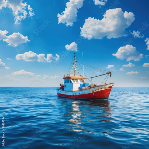 fishing boat over sea and blue sky