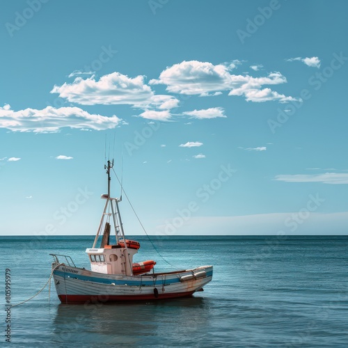 fishing boat over sea and blue sky