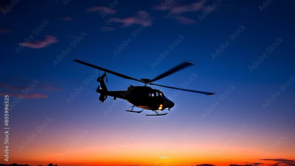 Dusk's Flight: Helicopter Soaring Against the Sunset Canvas | Generative AI Dusk's Flight: Helicopter Soaring Against the Sunset Canvas | Generative AI