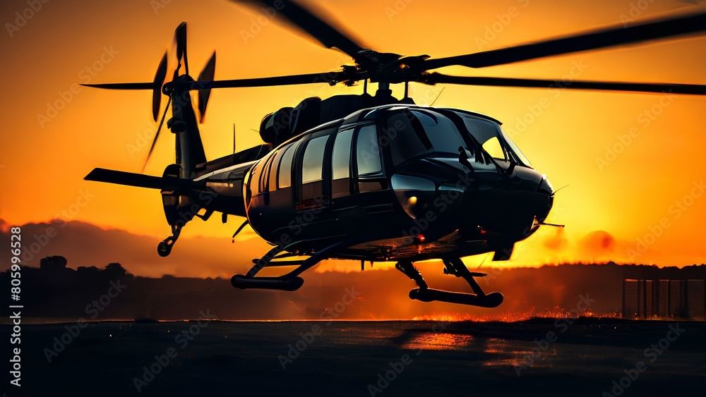 Dusk's Flight: Helicopter Soaring Against the Sunset Canvas | Generative AI Dusk's Flight: Helicopter Soaring Against the Sunset Canvas | Generative AI
